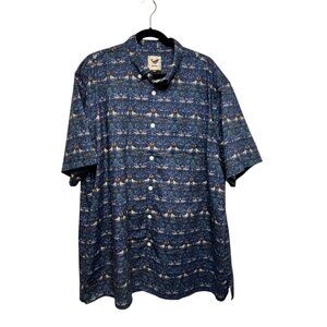 Yiume Button‎ Up Hawaiian Shirt Men 3XL Short Sleeve Birds Blue Preppie Coastal